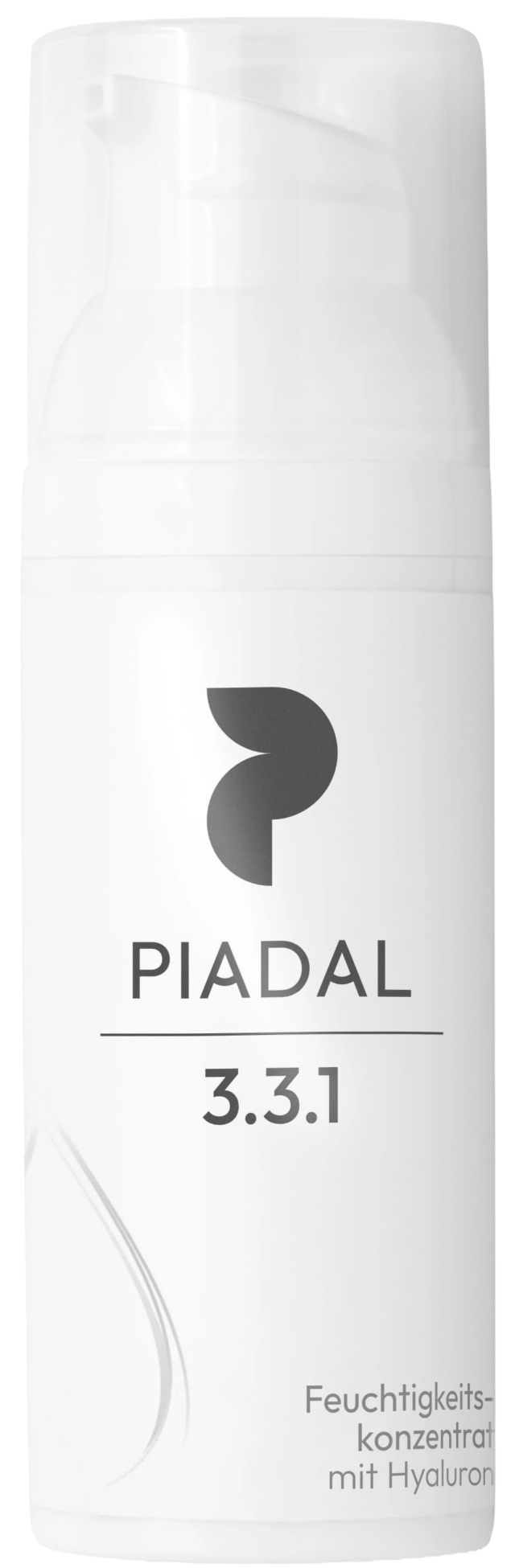 Detailansicht des PIADAL Feuchtigkeitskonzentrats mit Hyaluron im minimalistischen Verpackungsdesign